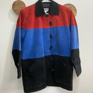 Vintage 80s 100% Leather Suede Parka Coat Tri Color Block Fully Lined Medium